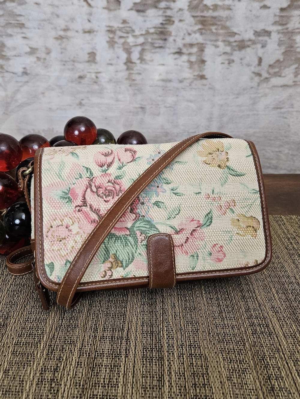 Vintage Floral Tapestry Crossbody Purse Wallet Bag 80s 90s Cottagecore Brown